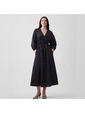 Gap Polkadot 100% Cotton V-Neck Tie-Front Maxi Dress NWOT Medium Summer Wedding